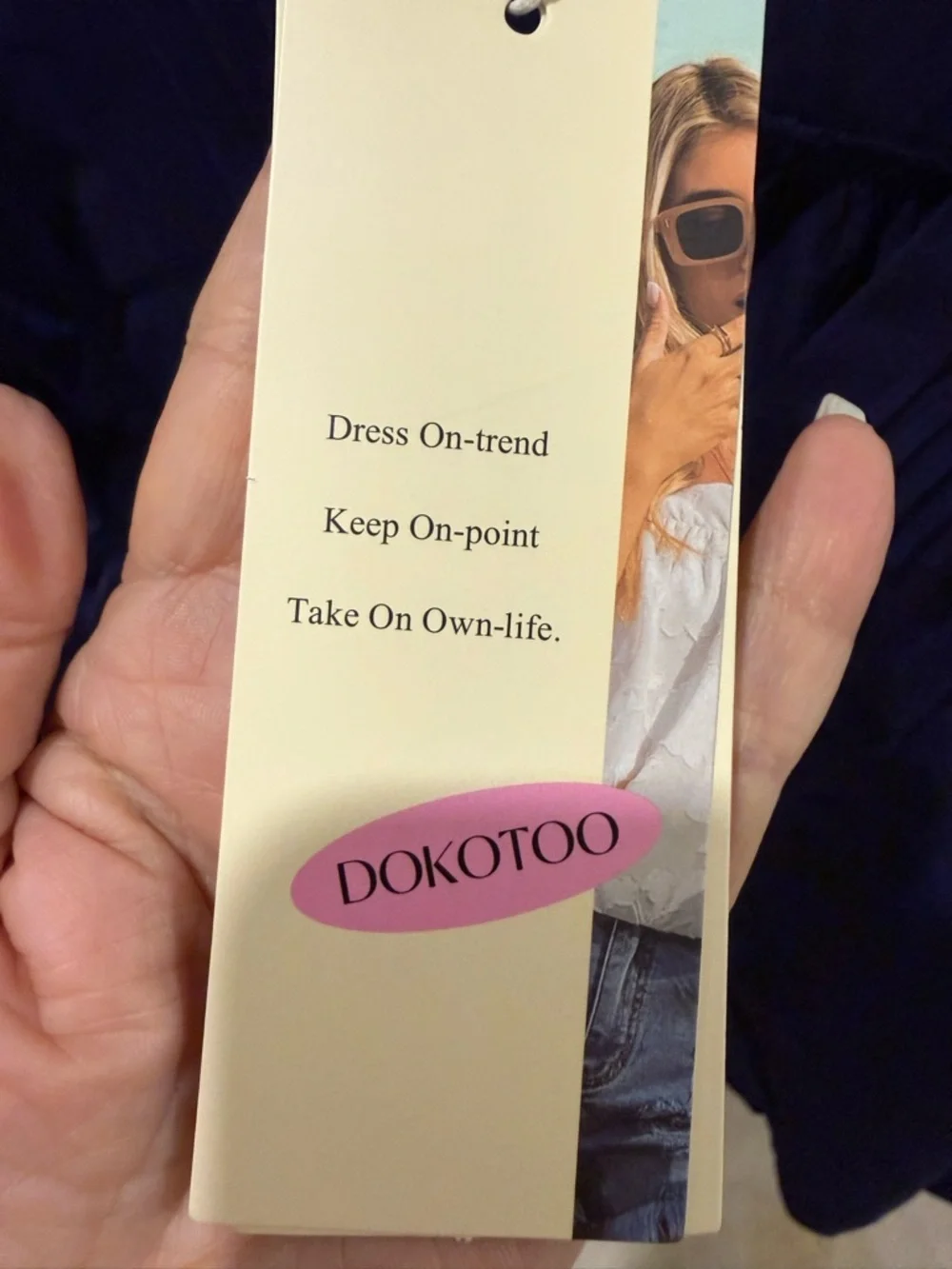 NWT Dokotoo Dark Navy Pintuck V-Neck Blouse - Picture 4 of 5